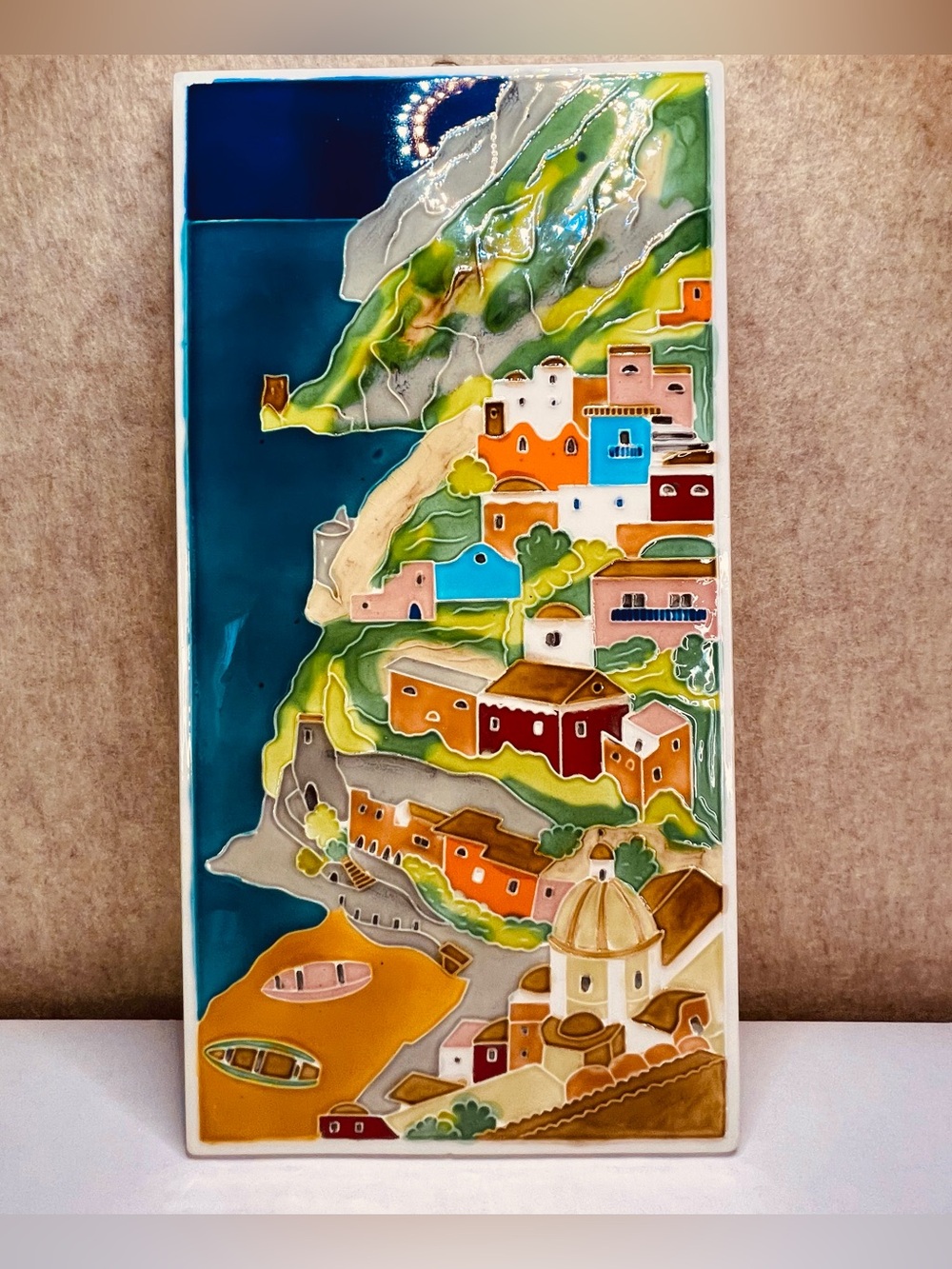 Carlino Ceramic Tile Hand Made Sicily Amalfi Italy Large 15x8 Wall Art Hanging